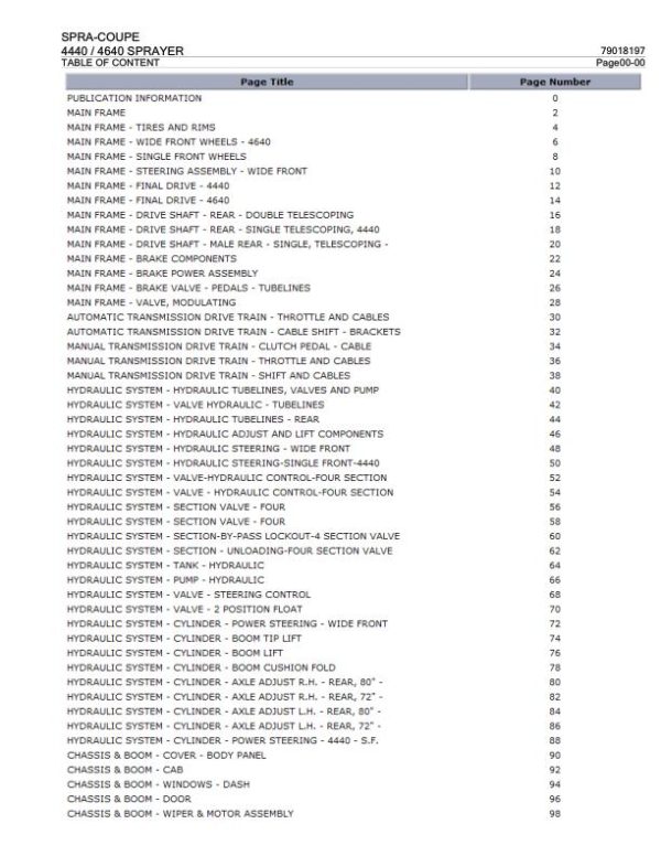 Spra Coupe Sprayer 4440 4640 Parts Catalog 79018197 1