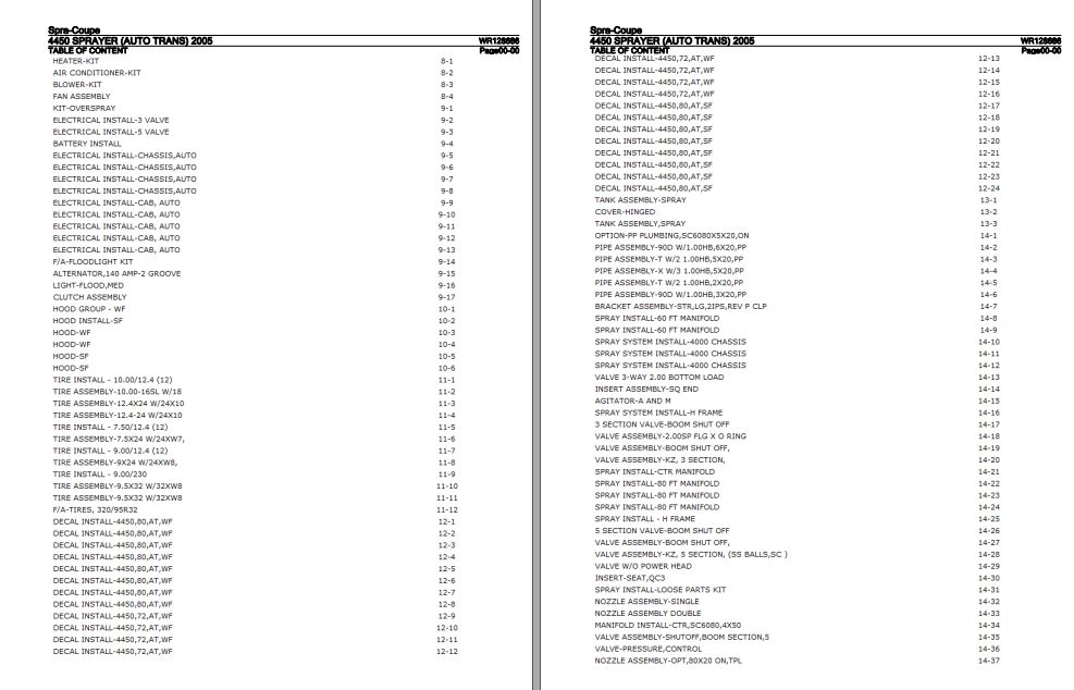 Spra Coupe Sprayer 4450 Parts Catalog WR128686 1