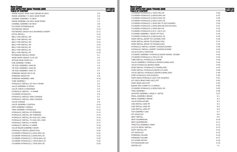 Spra Coupe Sprayer 4450 Parts Catalog WR129578 1