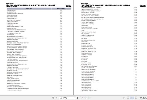 Spra Coupe Sprayer Chassis 7460 7660 Parts Catalog 531461D1 1