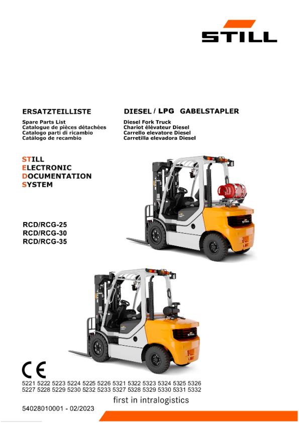 Still Forklift RCD 25 RCG 25 RCD 30 RCG 30 RCD 35 RCG 35 Spare Parts Catalog 54028010001 1