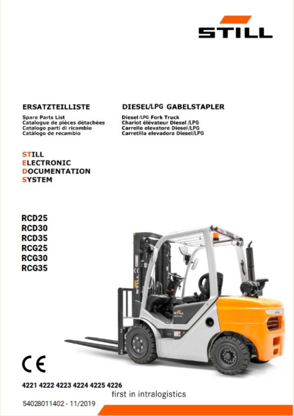 Still Forklift RCD25 RCD30 RCD35 RCG25 RCG30 RCG35 Spare Parts Catalog 54028011402 1