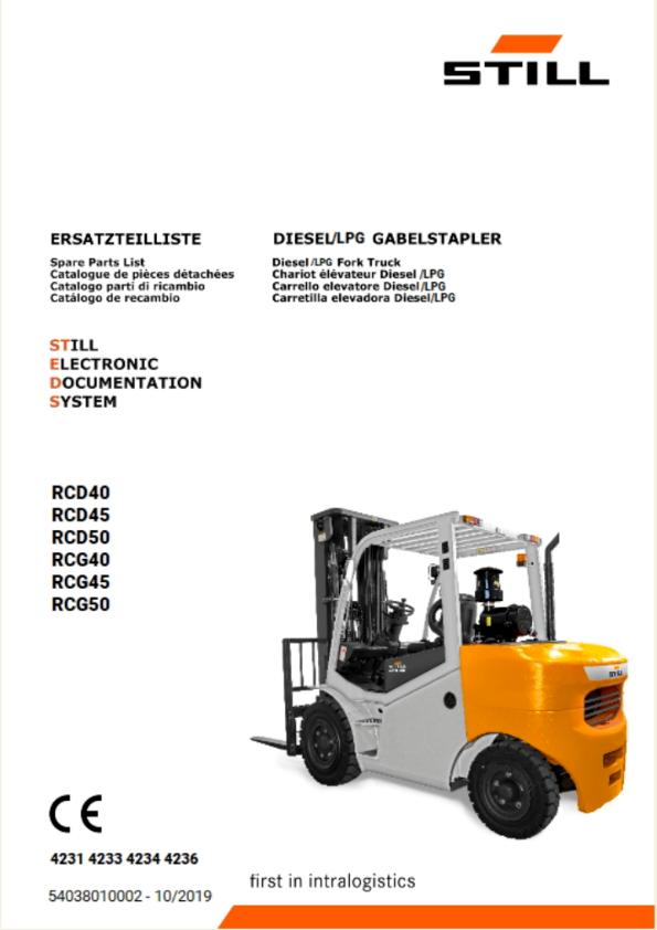 Still Forklift RCD40 RCD45 RCD50 RCG40 RCG45 RCG50 Spare Parts Catalog 54038010002 1