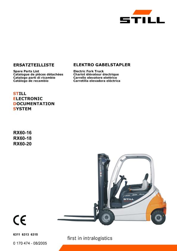 Still Forklift RX60 16 RX60 18 RX60 20 Spare Parts Catalog 0170474 1