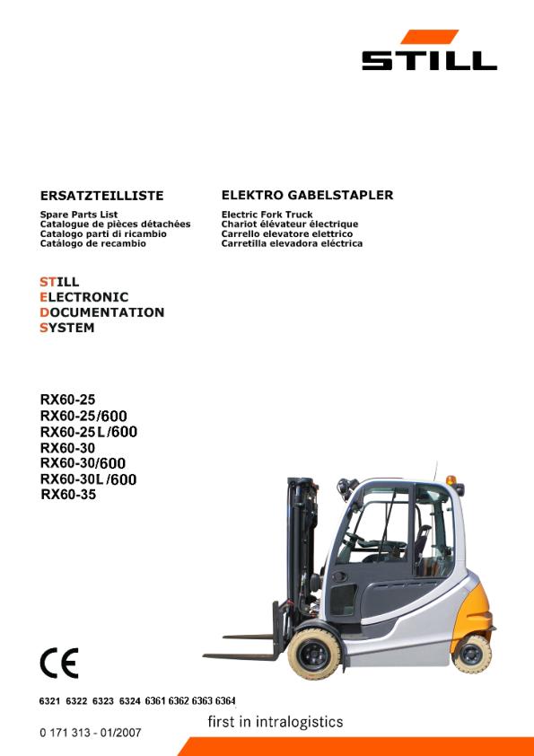 Still Forklift RX60 25 RX60 30 RX60 35 Spare Parts Catalog 0171313 1