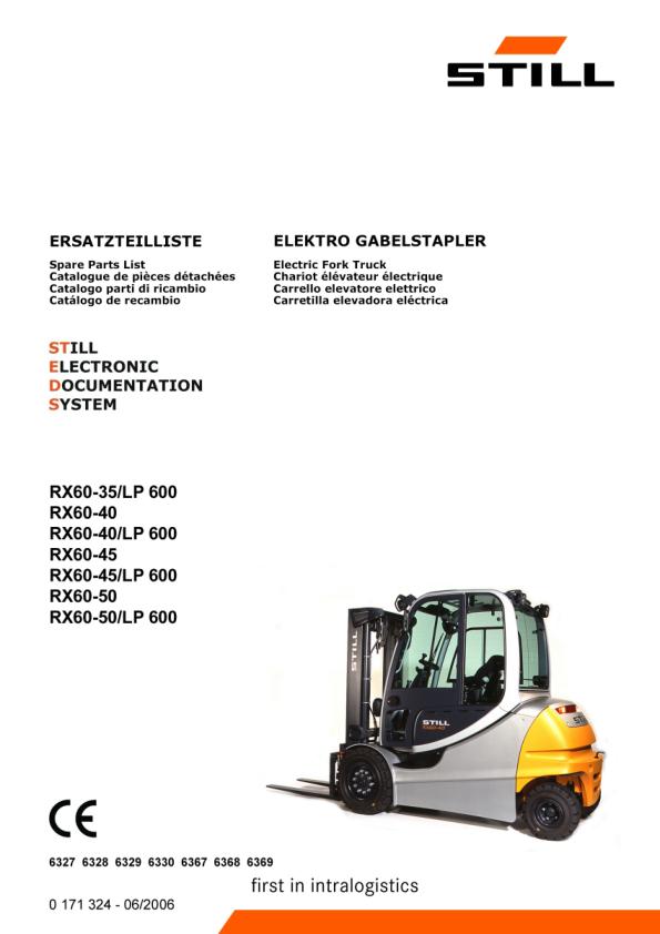 Still Forklift RX60 35 RX60 40 RX60 45 RX60 50 Spare Parts Catalog 0171324 1