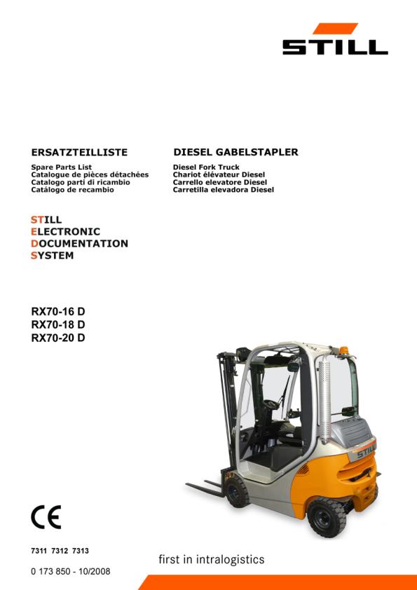 Still Forklift RX70 16 D RX70 18 D RX70 20 D Spare Parts Catalog 0173850 1