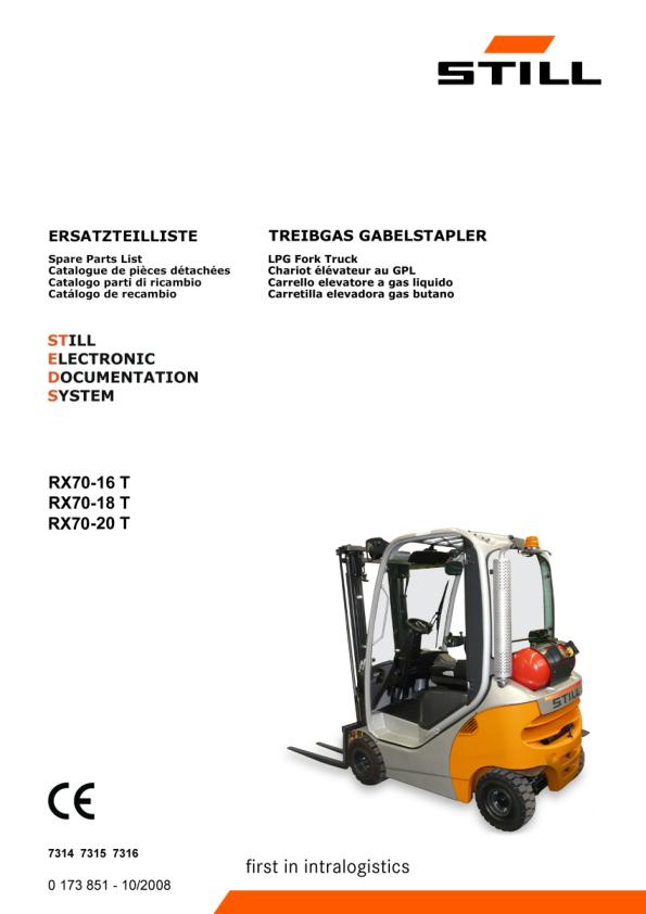 Still Forklift RX70 16 RX70 18 RX70 20 T Spare Parts Catalog 0173851 1