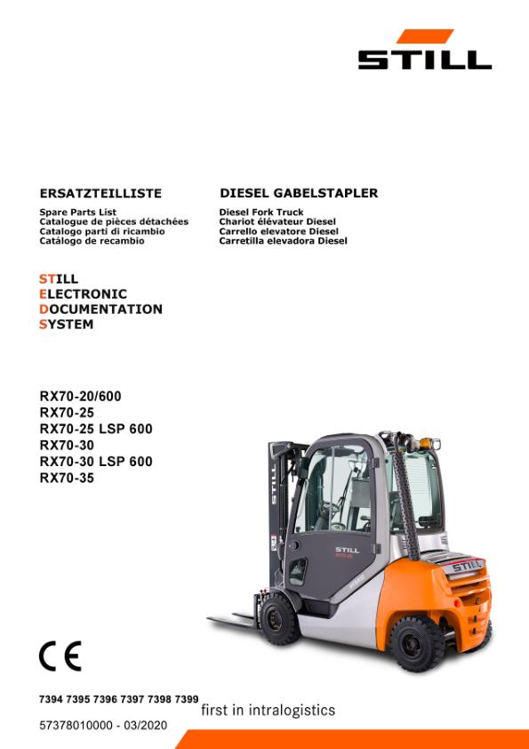Still Forklift RX70 20 RX70 25 RX70 30 RX70 35 Spare Parts Catalog 57378010000 1