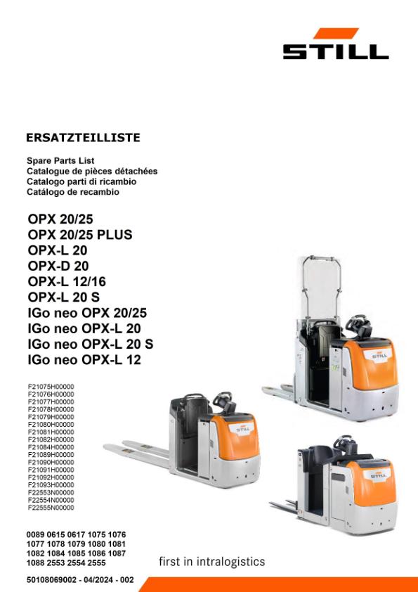 Still Order Pickers OPX20 to IGo neo OPX25 Spare Parts Catalog 50108069002 1