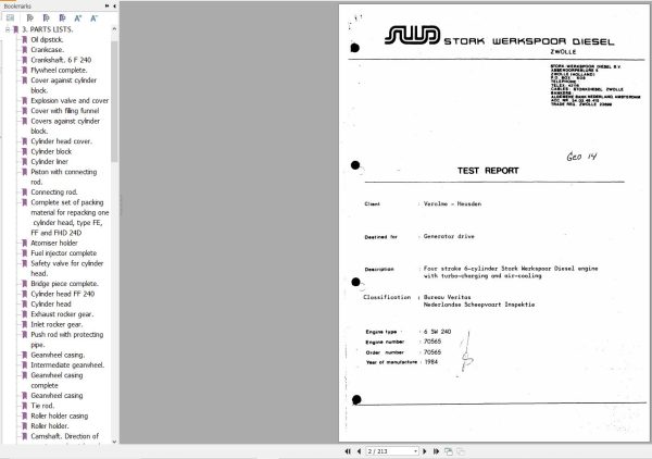 Stork Werkspoor Engine Diesel 6 SW 240 Parts Catalog 1