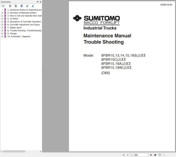 Sumitomo Forklift 8FBR10 8FBR15 Troubleshooting Maintenance Manual 5500518 00 1