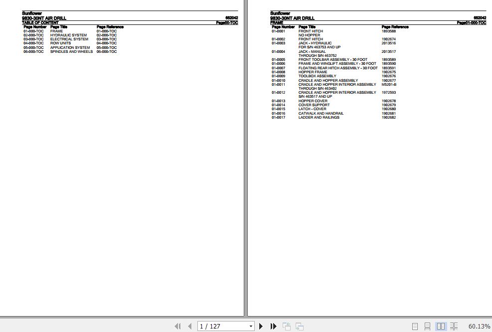 Sunflower Air Drill 9830 30NT Parts Catalog 652042 1