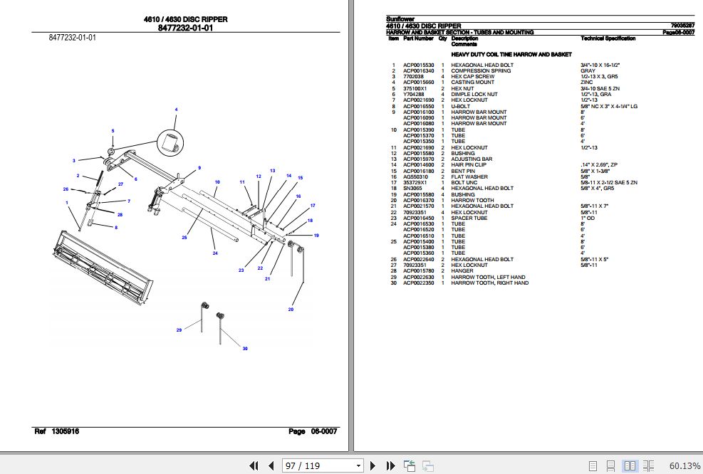 Sunflower Disc Ripper 4610 4630 Parts Catalog 79035287