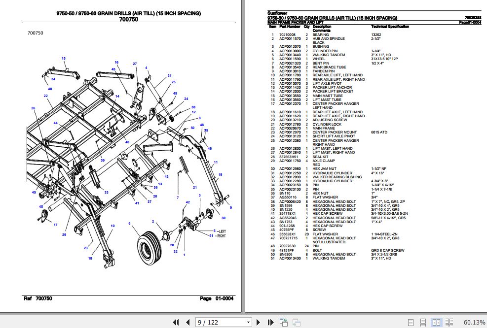 Sunflower Grain Drills 9750 50 9750 60 Parts Catalog 79035288 2