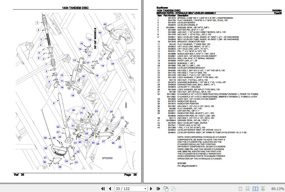 Sunflower Tandem Disc 1434 Parts Catalog 79023684 2
