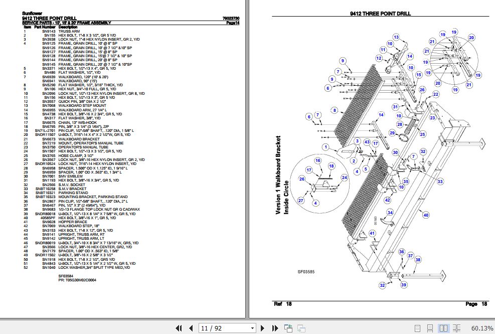 Sunflower Three Point Drill 9412 Parts Catalog 79023730 2