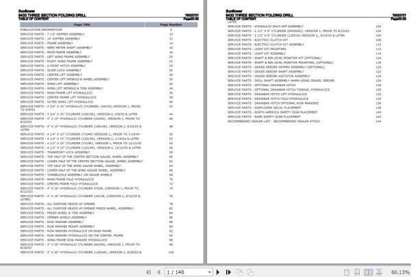 Sunflower Three Section Folding Drill 9433 Parts Catalog 79023737 1