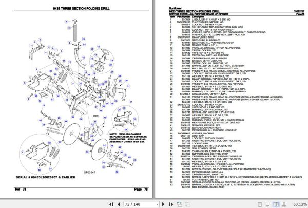 Sunflower Three Section Folding Drill 9433 Parts Catalog 79023737 3