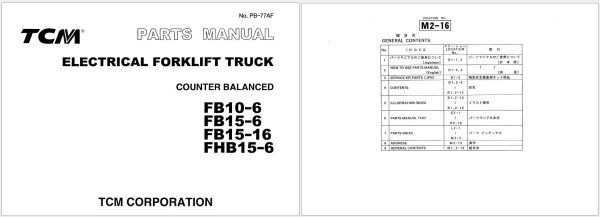 TCM Forklift FB10 6 FB15 6 FB15 16 FHB15 6 Parts Manual PB 77AF 1