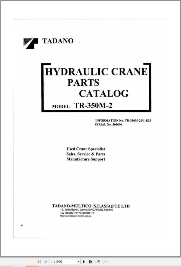 Tadano Hydraulic Crane TR 350M 2 Parts Catalog TR 350M 2 P1 1EJ 1