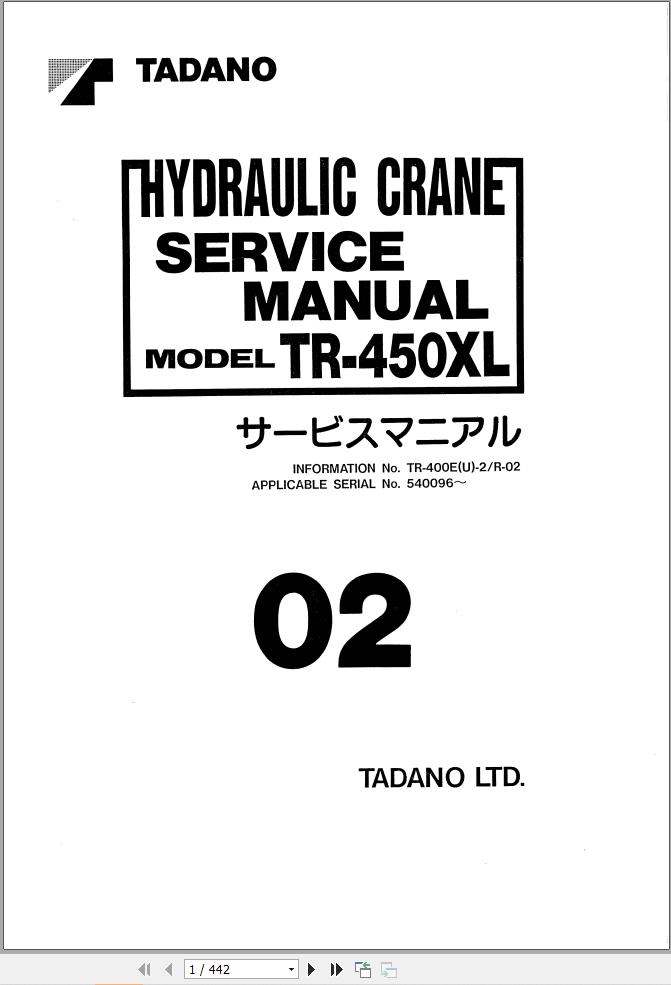 Tadano Hydraulic Crane TR 450XL Service Manual TR 400EU 2 R 02 1