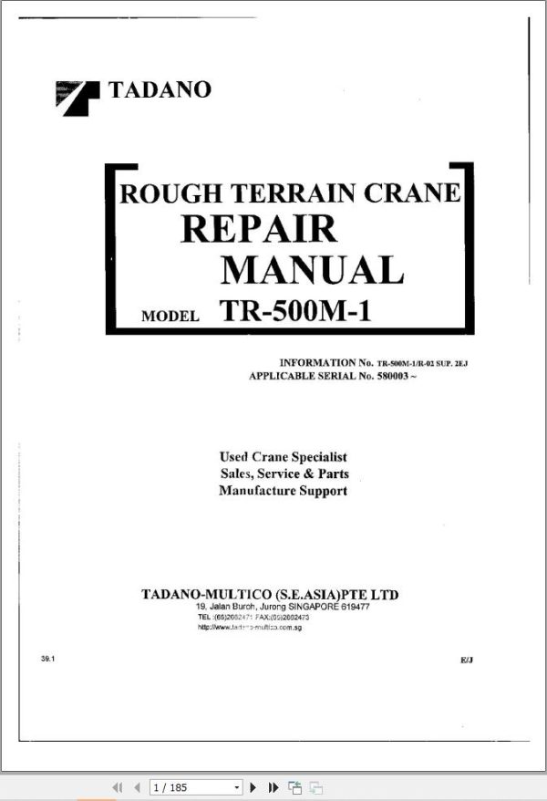 Tadano Hydraulic Crane TR 500M 1 Repair Manual 1
