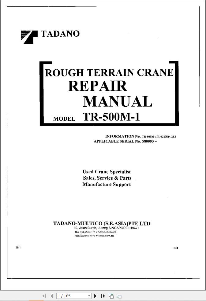 Tadano Hydraulic Crane TR 500M 1 Repair Manual 1