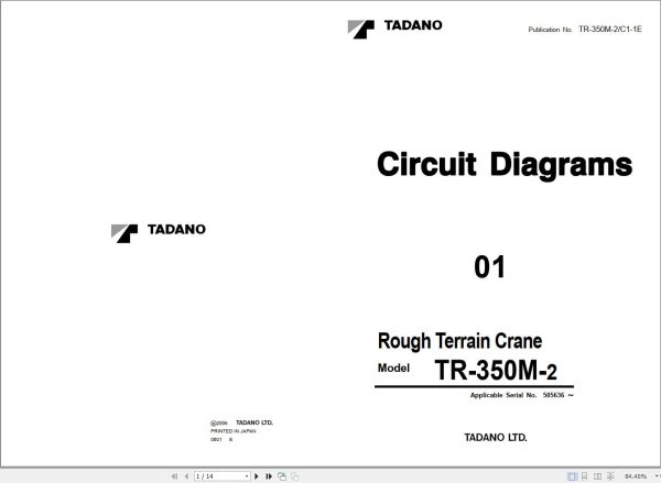 Tadano Rough Terrain Crane TR 350M 2 Hydraulic and Electric Diagrams 1
