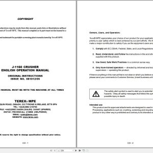 Terex Crusher J 1160 Operation Manual 081012 5 1