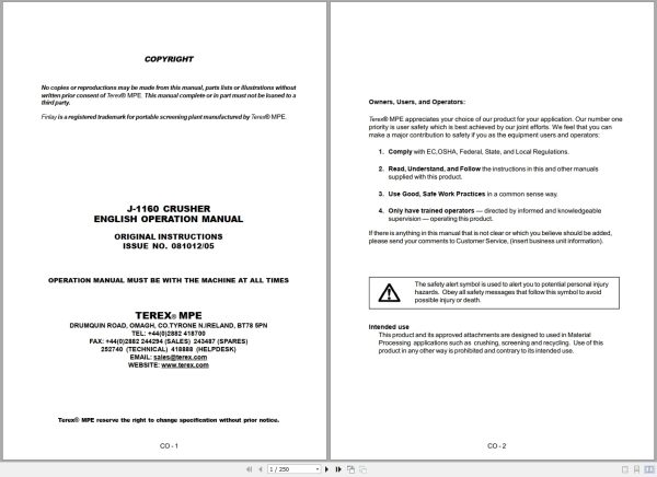 Terex Crusher J 1160 Operation Manual 081012 5 1
