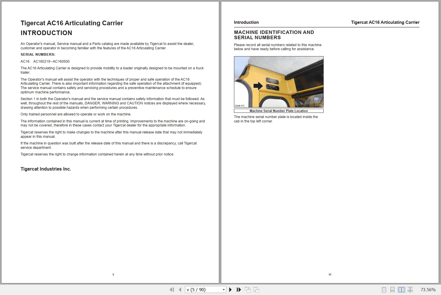 Tigercat Articulating Carrier AC16 Operators Manual 57258AENG 1