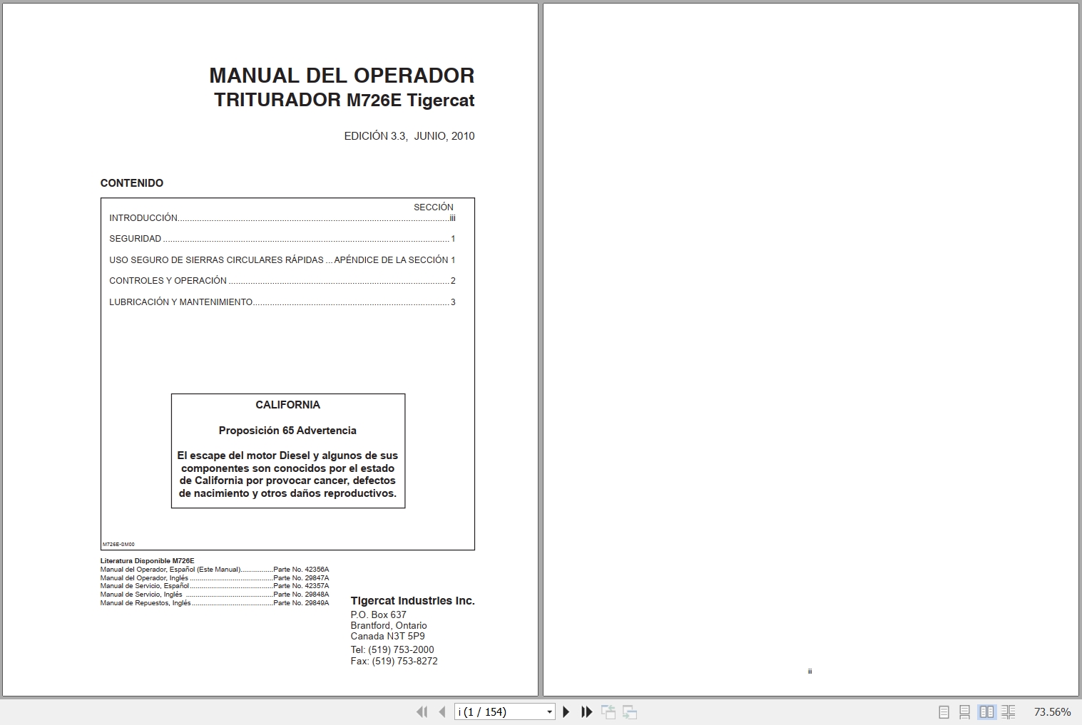 Tigercat Crusher M726E Operators Manual 42356A 1