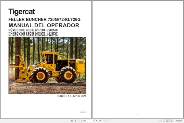 Tigercat Feller Buncher 720G 724G 726G Operators Manual 60148ASPA 1