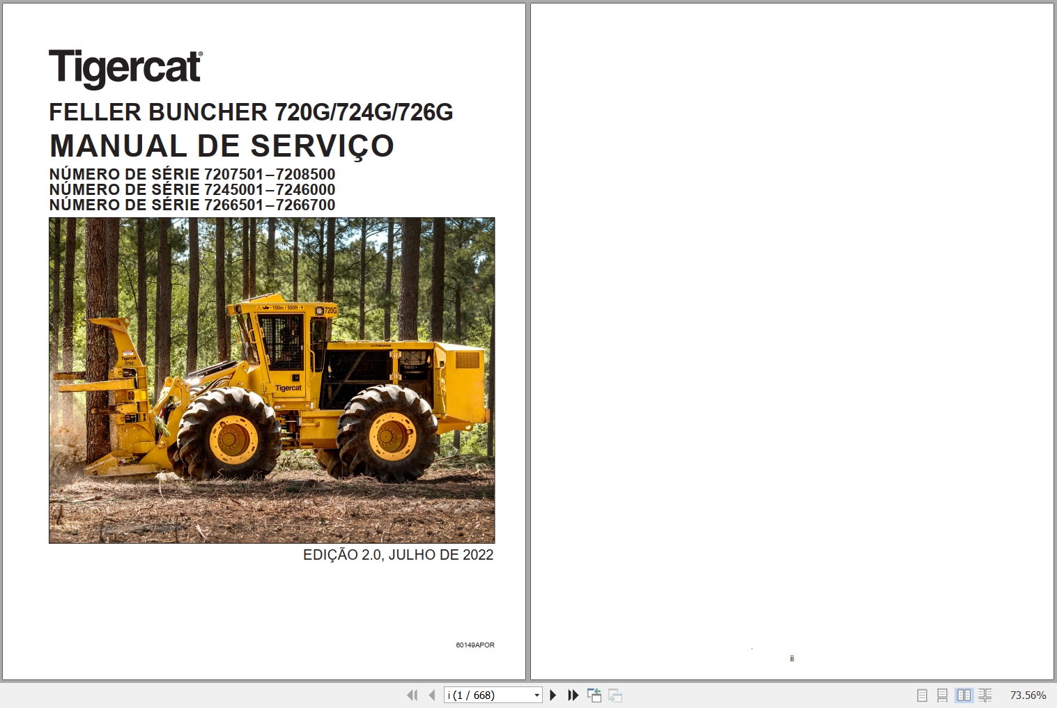 Tigercat Feller Buncher 720G 724G 726G Service Manual 60149APOR 1