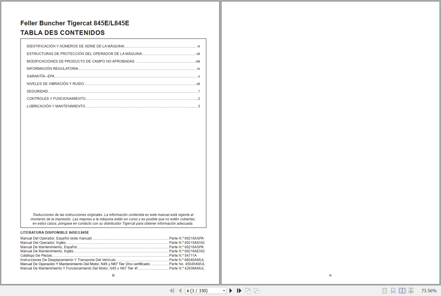 Tigercat Feller Buncher 845E L845E Operators Manual 69215ASPA 1