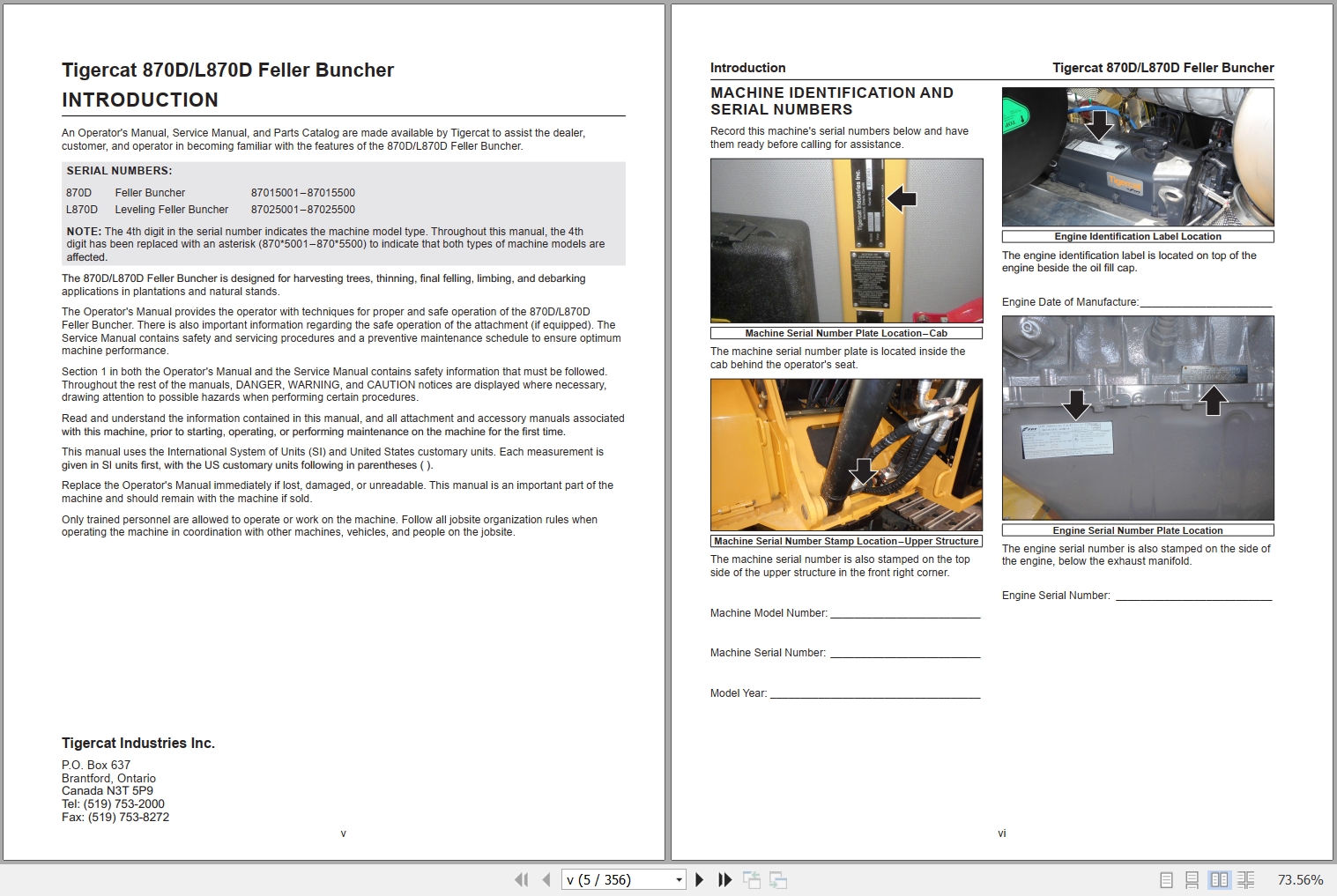 Tigercat Feller Buncher 870D L870D Operators Manual 72024AENG 1