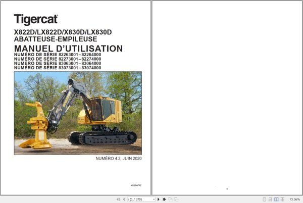Tigercat Feller Buncher X822D LX822D X830D LX830D Service Manual 46198AFRE 1