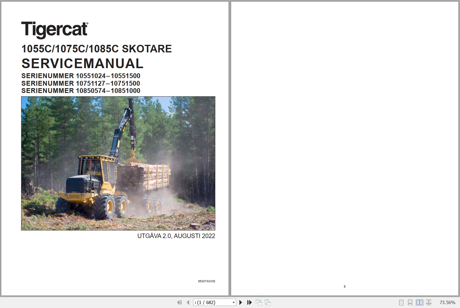 Tigercat Forwarder 1055C 1075C 1085C Service Manual 65307ASWE 1