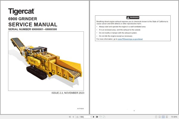 Tigercat Grinder 6900 Service Manual 61077AENG 1