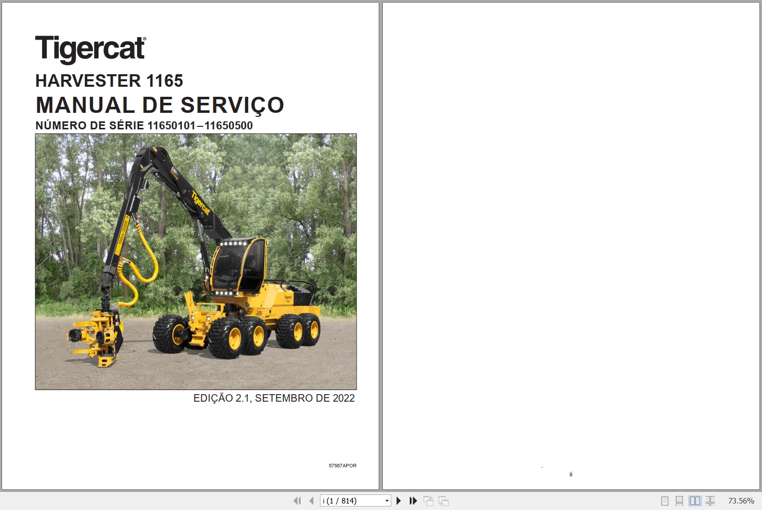 Tigercat Harvester 1165 Service Manual 57567APOR 1