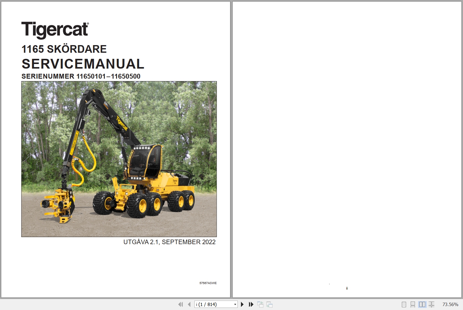 Tigercat Harvester 1165 Service Manual 57567ASWE 1