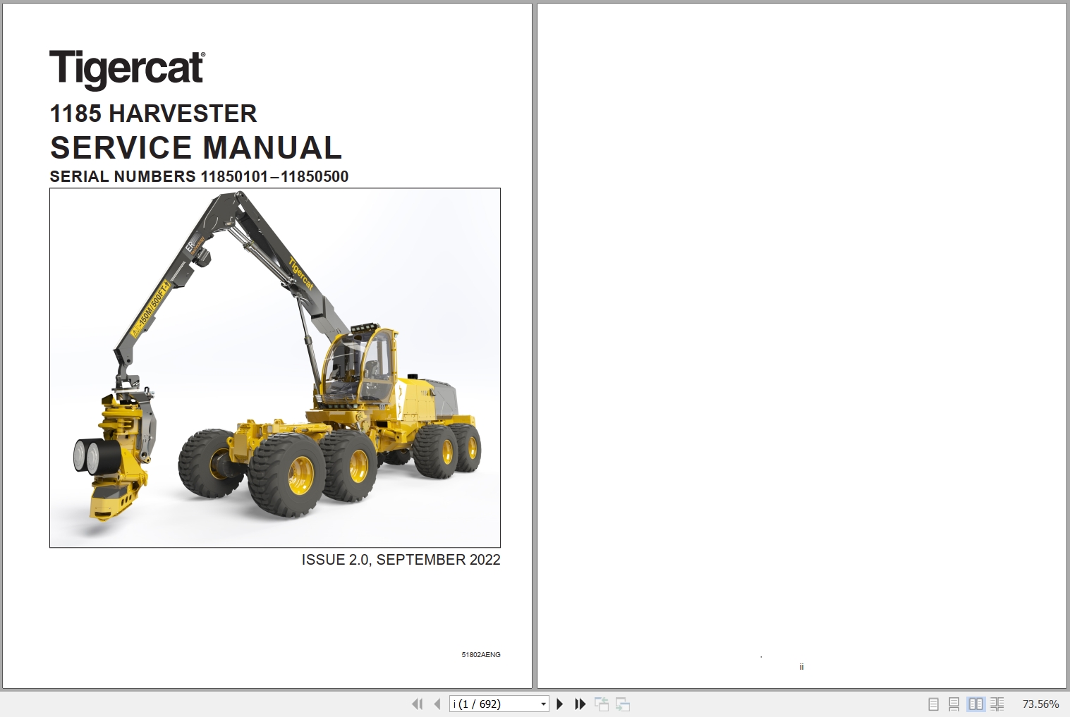 Tigercat Harvester 1185 Service Manual 51802AENG 1