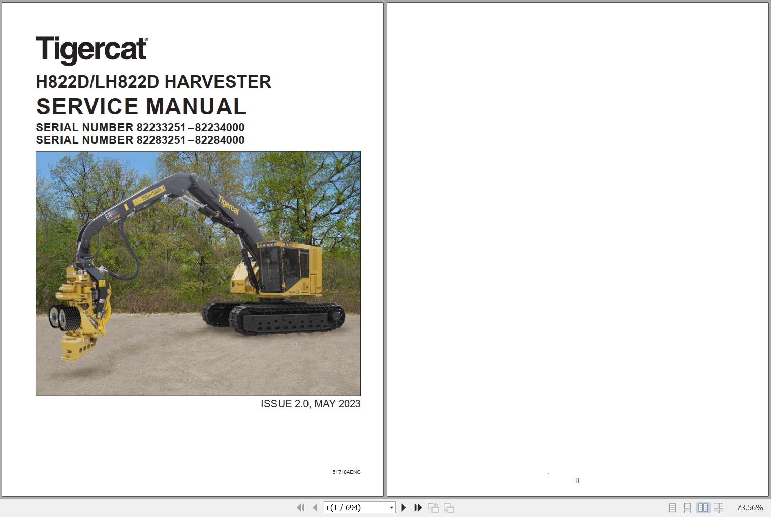 Tigercat Harvester H822D LH822D Service Manual 51718AENG 1