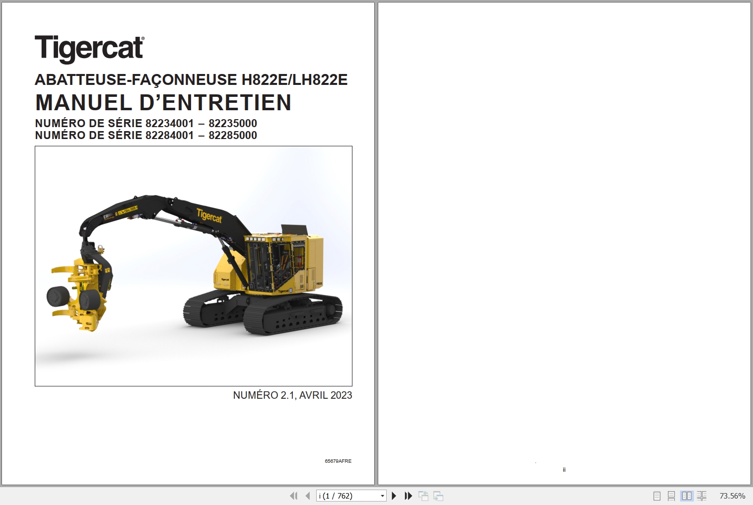 Tigercat Harvester H822E LH822E Maintenance Manual 65679AFRE 1