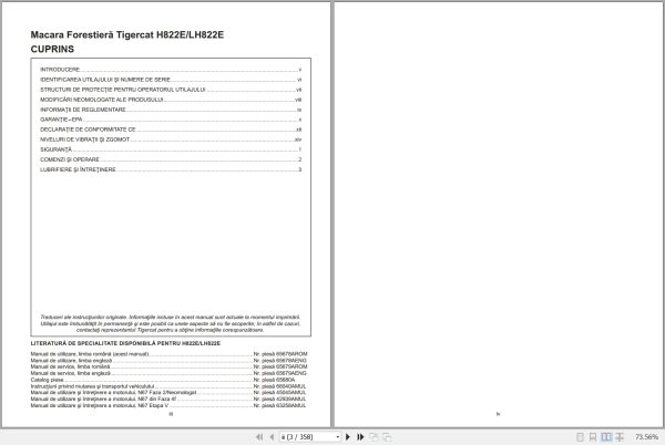 Tigercat Harvester H822E LH822E Operators Manual 65678AROM ROM 1