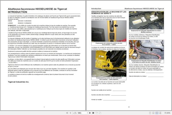 Tigercat Harvester H855E LH855E Operators Manual 51125AFRE 1