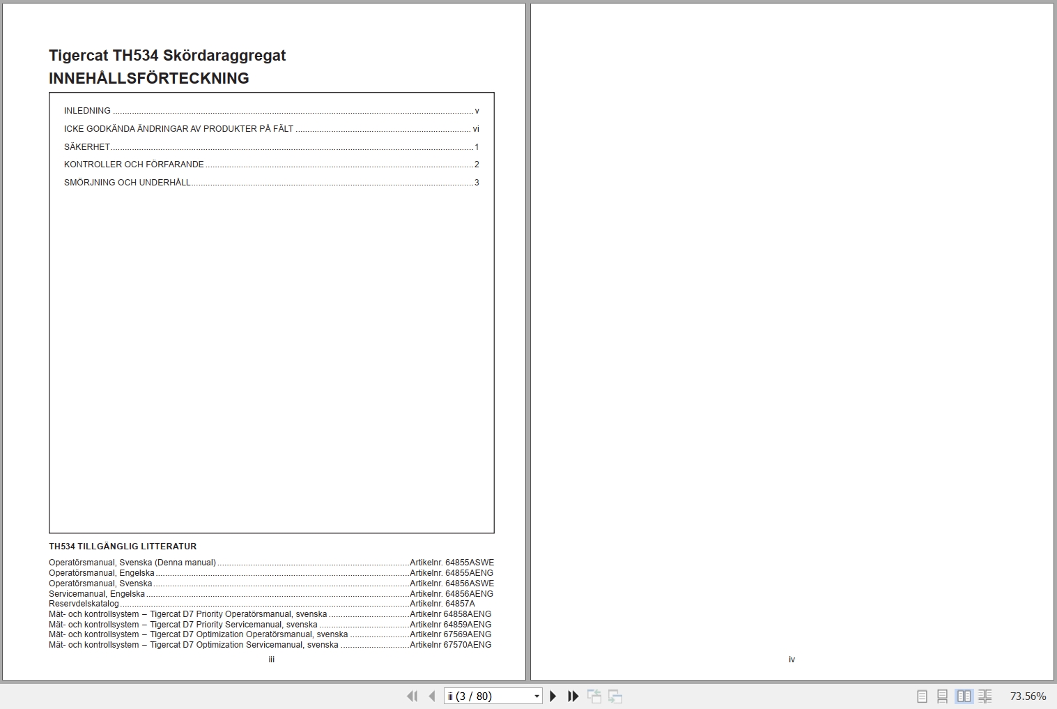 Tigercat Harvesting Head TH534 Operators Manual 64855ASWE 1