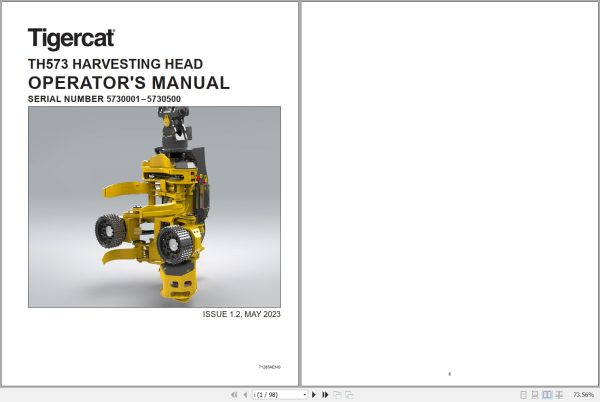 Tigercat Harvesting Head TH573 Operators Manual 71285AENG 1