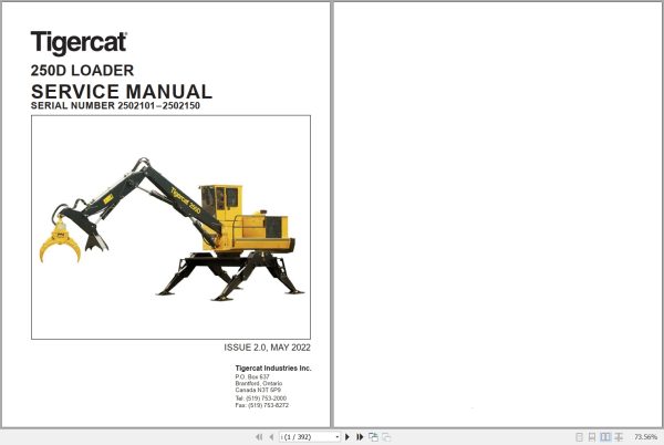 Tigercat Loader 250D Service Manual 43053AENG 1